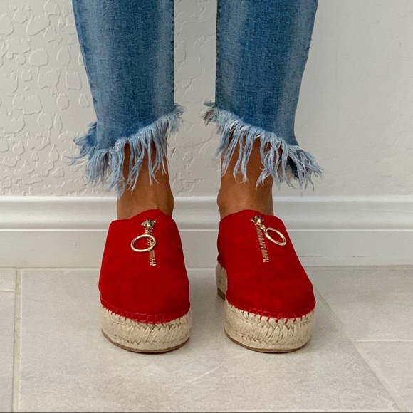 Red Suede Jute Wrap Platform Espadrille Sneaker - Picture 4 of 8